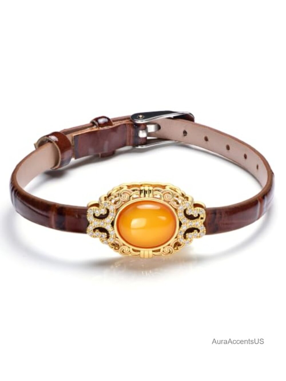 Genuine Amber Leather Wrap Bracelet Watch Style Calfskin